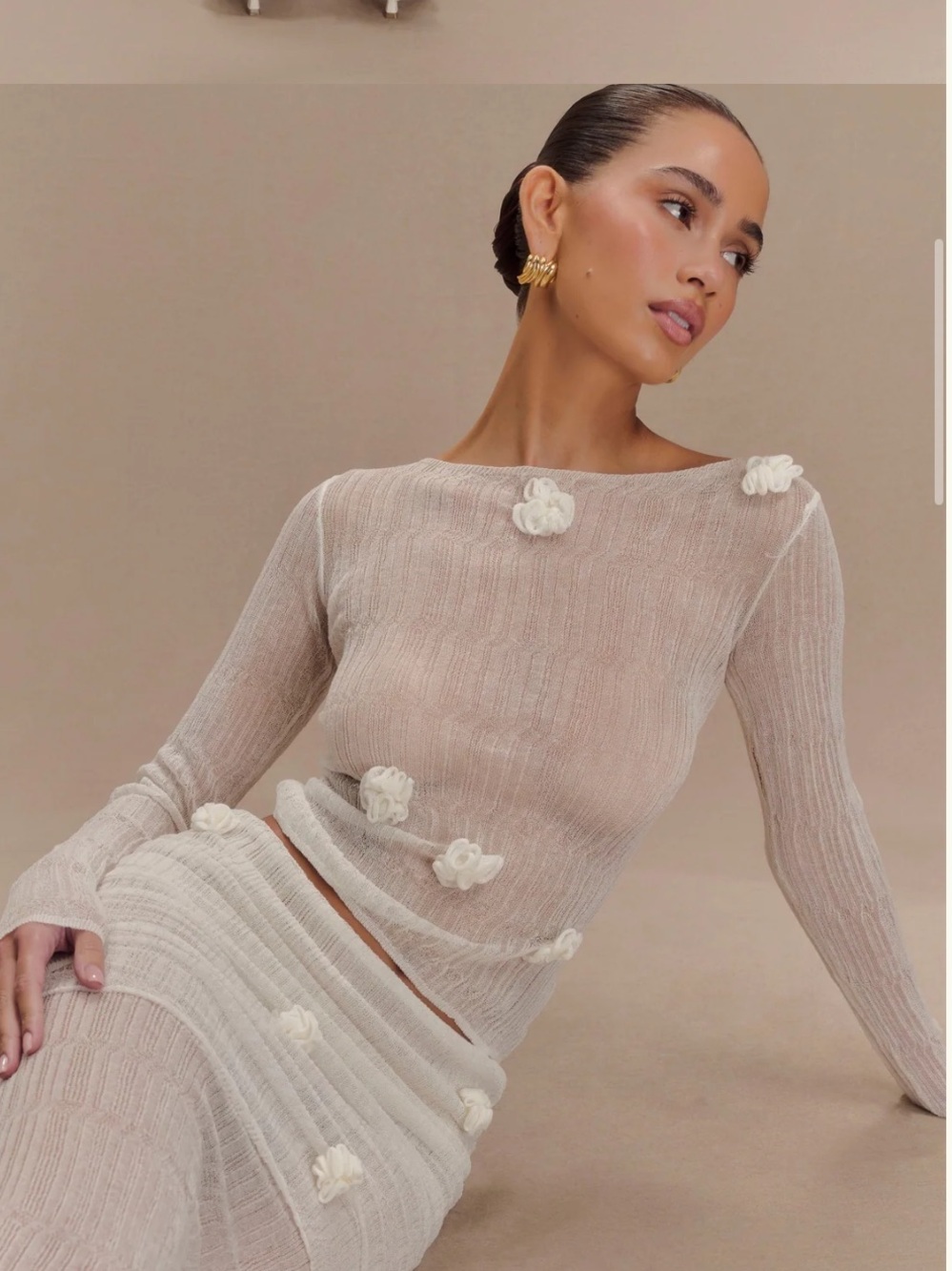 Orianna Floral-Appliqué Long-Sleeve Top. Brand new. Never worn.